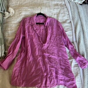 CP Shades Lavender-Pink Linen V-Neck Tunic Top